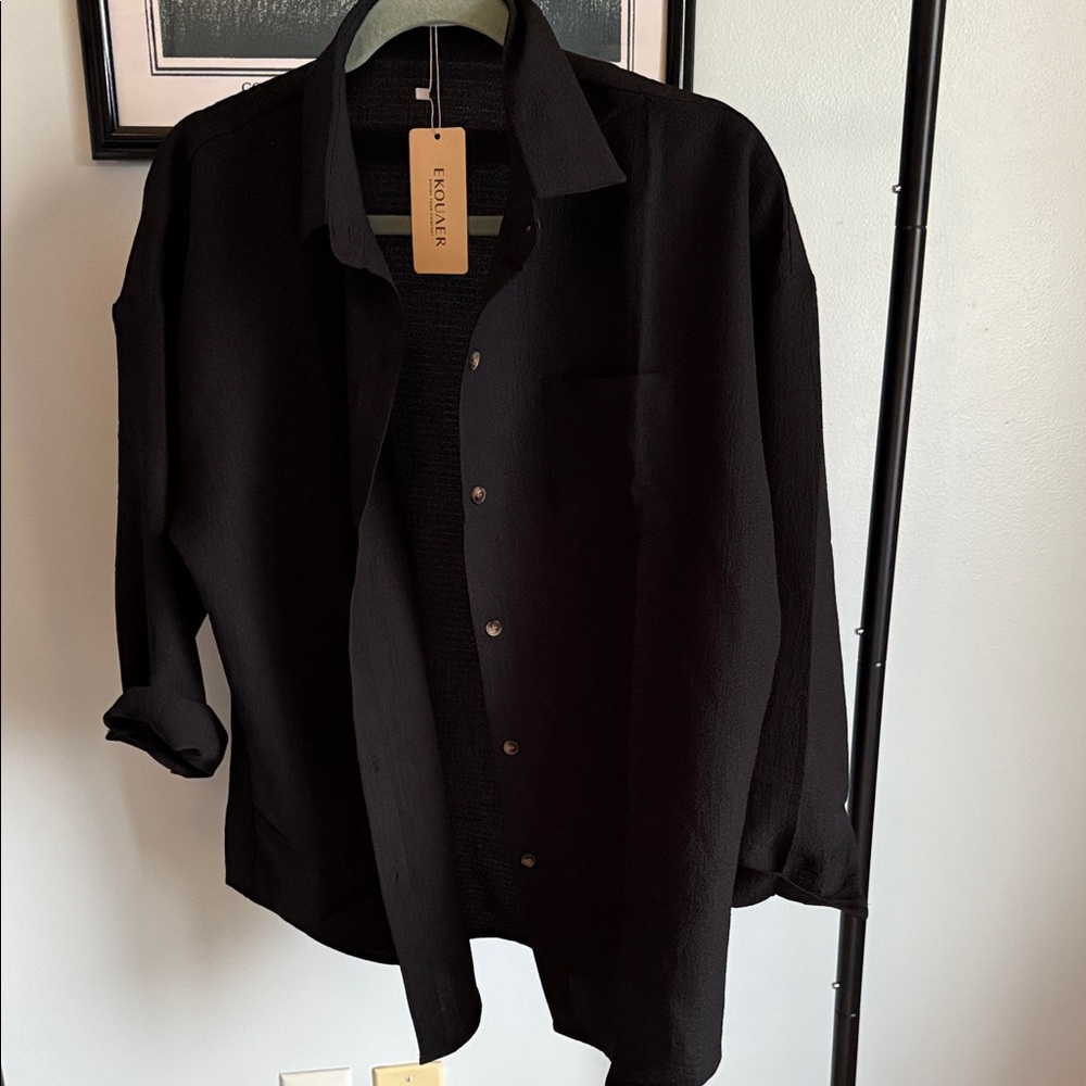 Women's Black Button-Down Shirt - Ekolier